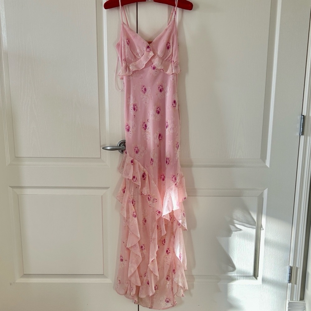 NWT Pink Floral Ruffle Hi Low Maxi Dress Size Small